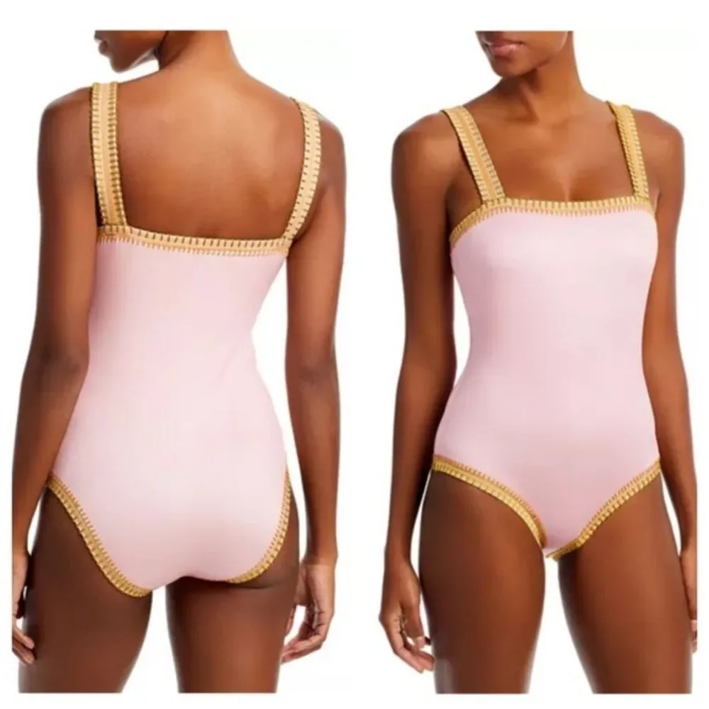 Platinum PQ by Solange Ferrarini Crochet Trim One Piece Swimsuit NWT Sz M